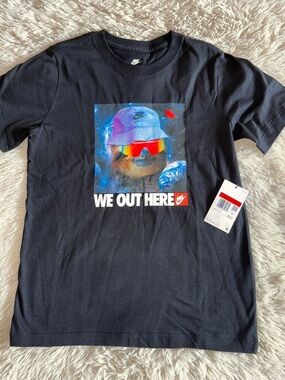 NWT Boys Large Nike Black Graphic Tee with Colorful Astronaut Sloth Print